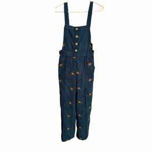 Women's Ditsy Floral Corduroy Jumpsuit Overalls w/Sunflower Embroidery-Size XS